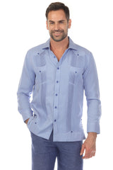 Camisa Guayabera Chacabana de Mezcla de Algodón para Hombre, Manga Larga, con Estampado Microtexturizado
