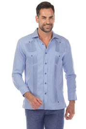 Camisa Guayabera Chacabana de Mezcla de Algodón para Hombre, Manga Larga, con Estampado Microtexturizado