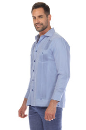 Camisa Guayabera Chacabana de Mezcla de Algodón para Hombre, Manga Larga, con Estampado Microtexturizado