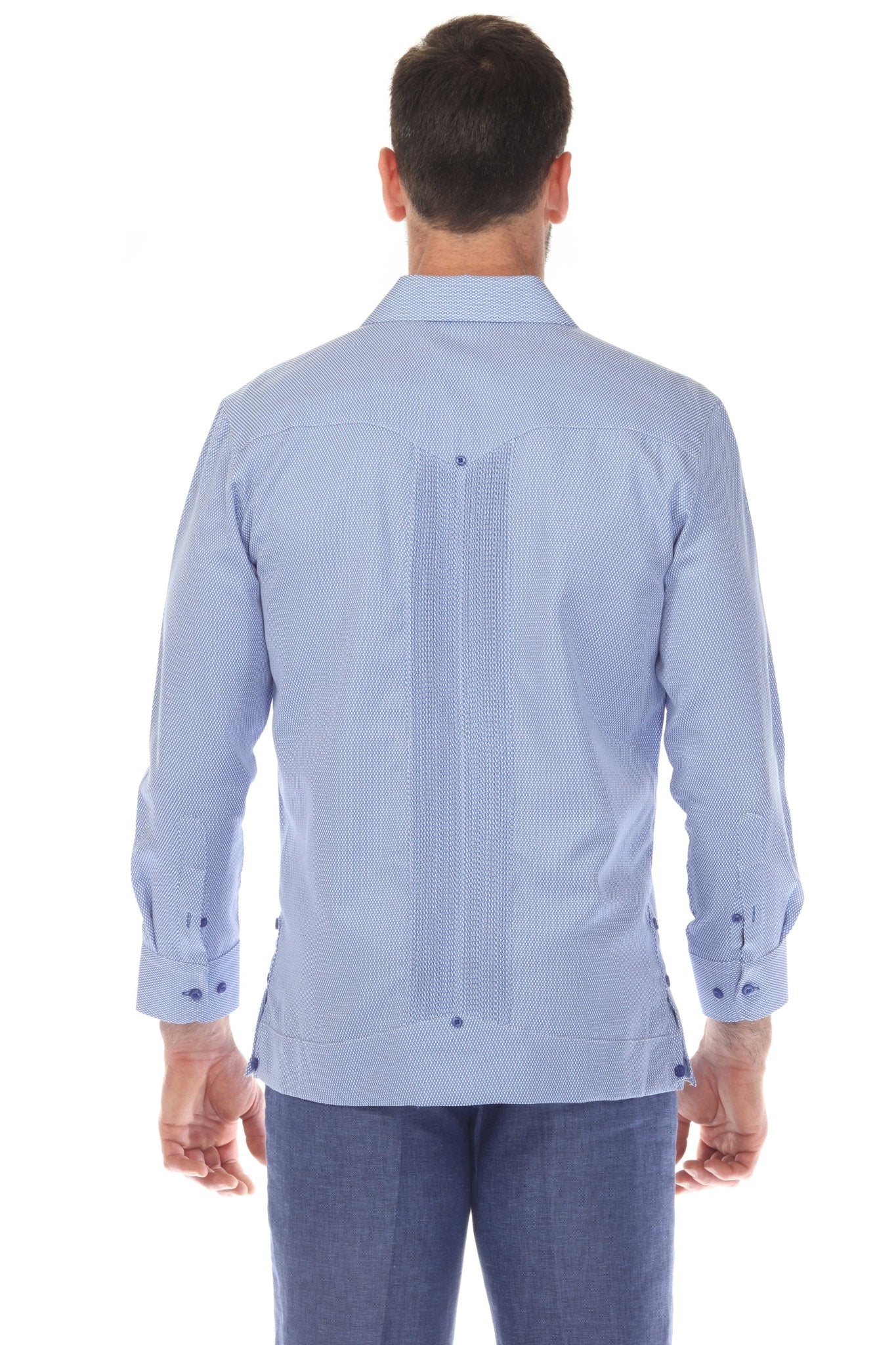 Camisa Guayabera Chacabana de Mezcla de Algodón para Hombre, Manga Larga, con Estampado Microtexturizado