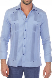 Camisa Guayabera Chacabana de Mezcla de Algodón para Hombre, Manga Larga, con Estampado Microtexturizado