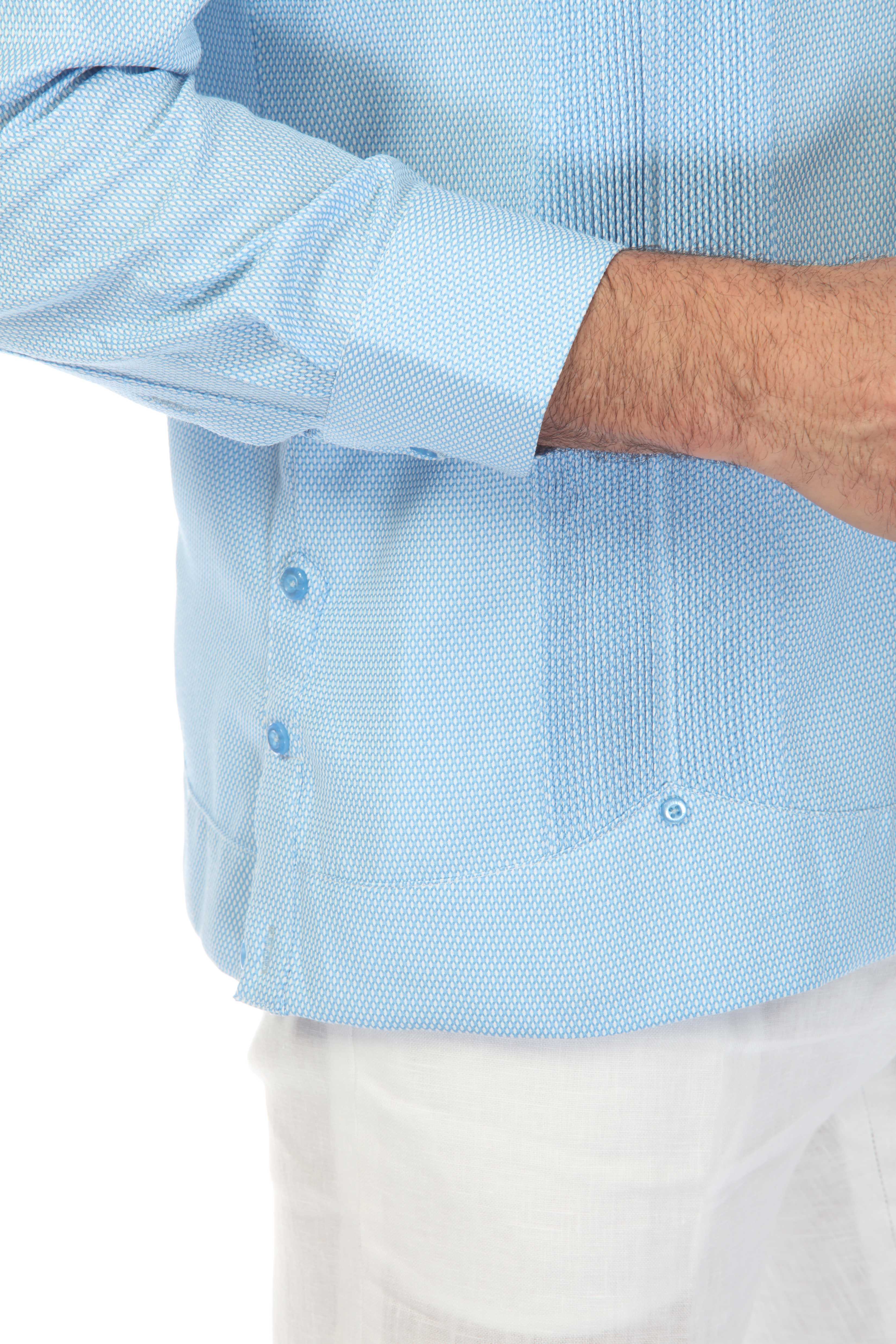 Camisa Guayabera Chacabana de Mezcla de Algodón para Hombre, Manga Larga, con Estampado Microtexturizado