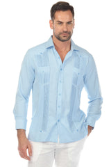 Camisa Guayabera Chacabana de Mezcla de Algodón para Hombre, Manga Larga, con Estampado Microtexturizado