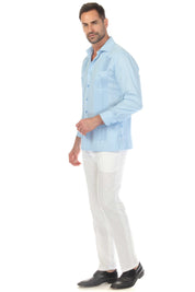Camisa Guayabera Chacabana de Mezcla de Algodón para Hombre, Manga Larga, con Estampado Microtexturizado