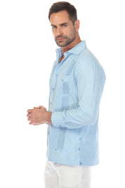 Camisa Guayabera Chacabana de Mezcla de Algodón para Hombre, Manga Larga, con Estampado Microtexturizado