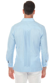Camisa Guayabera Chacabana de Mezcla de Algodón para Hombre, Manga Larga, con Estampado Microtexturizado