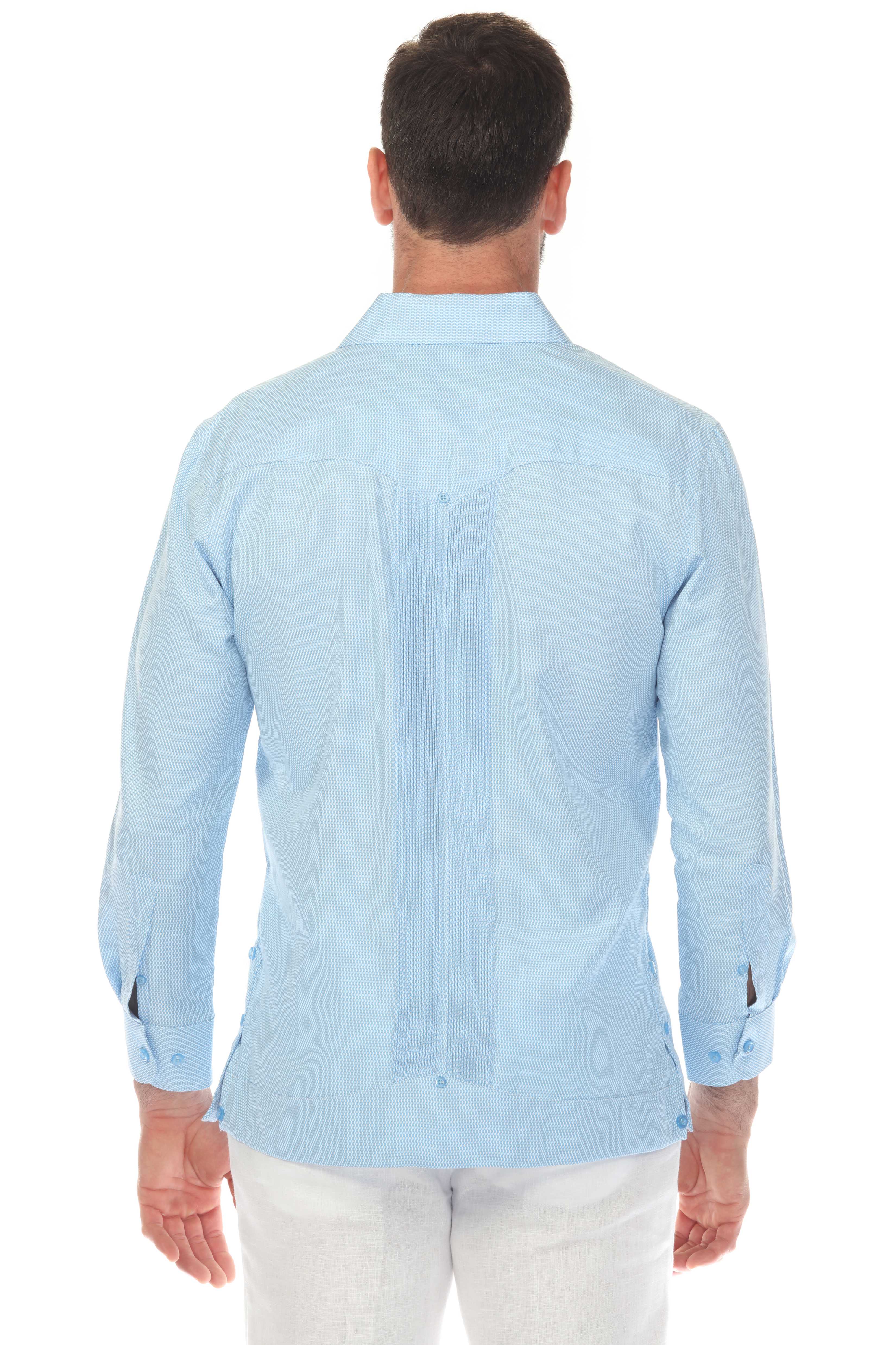 Camisa Guayabera Chacabana de Mezcla de Algodón para Hombre, Manga Larga, con Estampado Microtexturizado