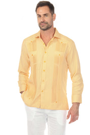 Camisa Guayabera Chacabana de Mezcla de Algodón para Hombre, Manga Larga, con Estampado Microtexturizado