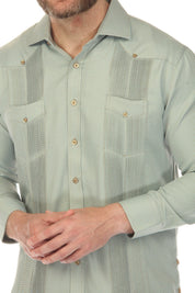 Camisa Guayabera Chacabana de Mezcla de Algodón para Hombre, Manga Larga, con Estampado Microtexturizado