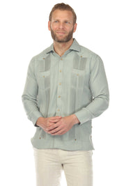 Camisa Guayabera Chacabana de Mezcla de Algodón para Hombre, Manga Larga, con Estampado Microtexturizado