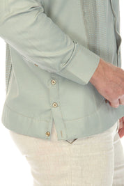 Camisa Guayabera Chacabana de Mezcla de Algodón para Hombre, Manga Larga, con Estampado Microtexturizado