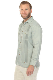 Camisa Guayabera Chacabana de Mezcla de Algodón para Hombre, Manga Larga, con Estampado Microtexturizado