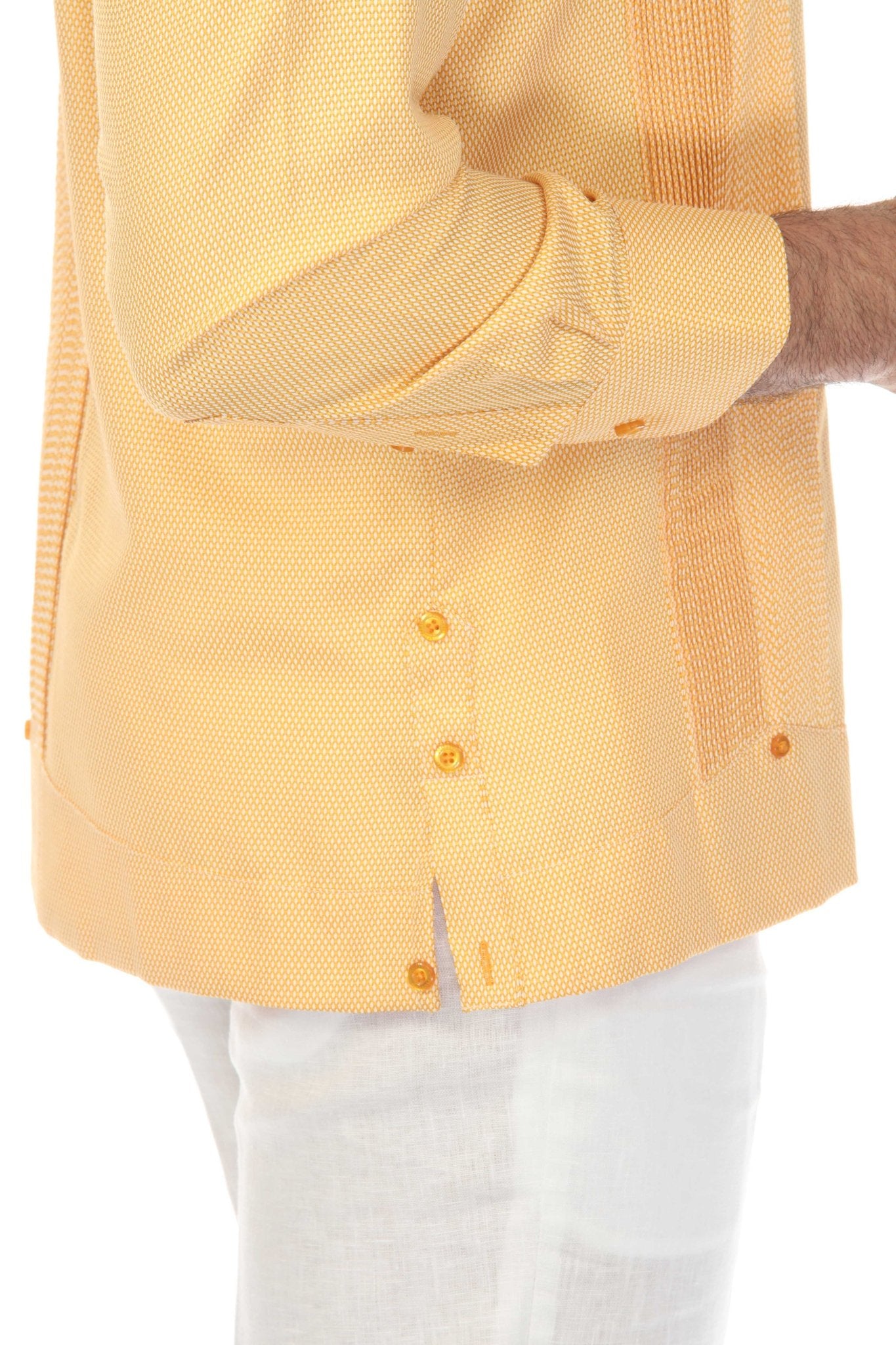 Camisa Guayabera Chacabana de Mezcla de Algodón para Hombre, Manga Larga, con Estampado Microtexturizado