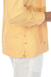 Camisa Guayabera Chacabana de Mezcla de Algodón para Hombre, Manga Larga, con Estampado Microtexturizado