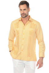 Camisa Guayabera Chacabana de Mezcla de Algodón para Hombre, Manga Larga, con Estampado Microtexturizado