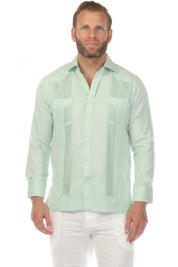 Camisa Guayabera Chacabana de Mezcla de Algodón para Hombre, Manga Larga, con Estampado Microtexturizado