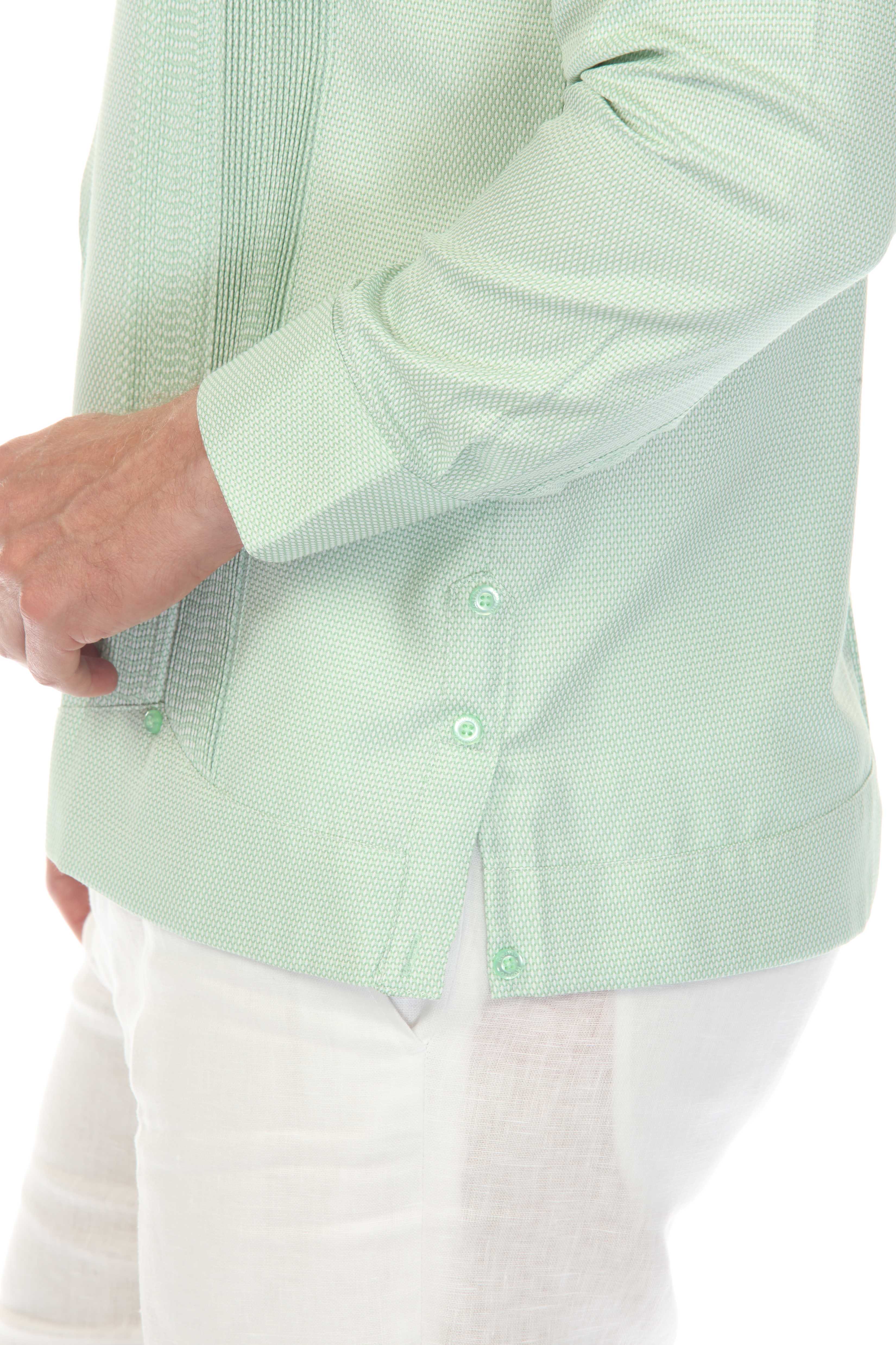 Camisa Guayabera Chacabana de Mezcla de Algodón para Hombre, Manga Larga, con Estampado Microtexturizado