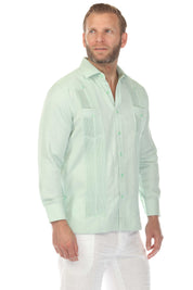 Camisa Guayabera Chacabana de Mezcla de Algodón para Hombre, Manga Larga, con Estampado Microtexturizado