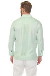 Camisa Guayabera Chacabana de Mezcla de Algodón para Hombre, Manga Larga, con Estampado Microtexturizado