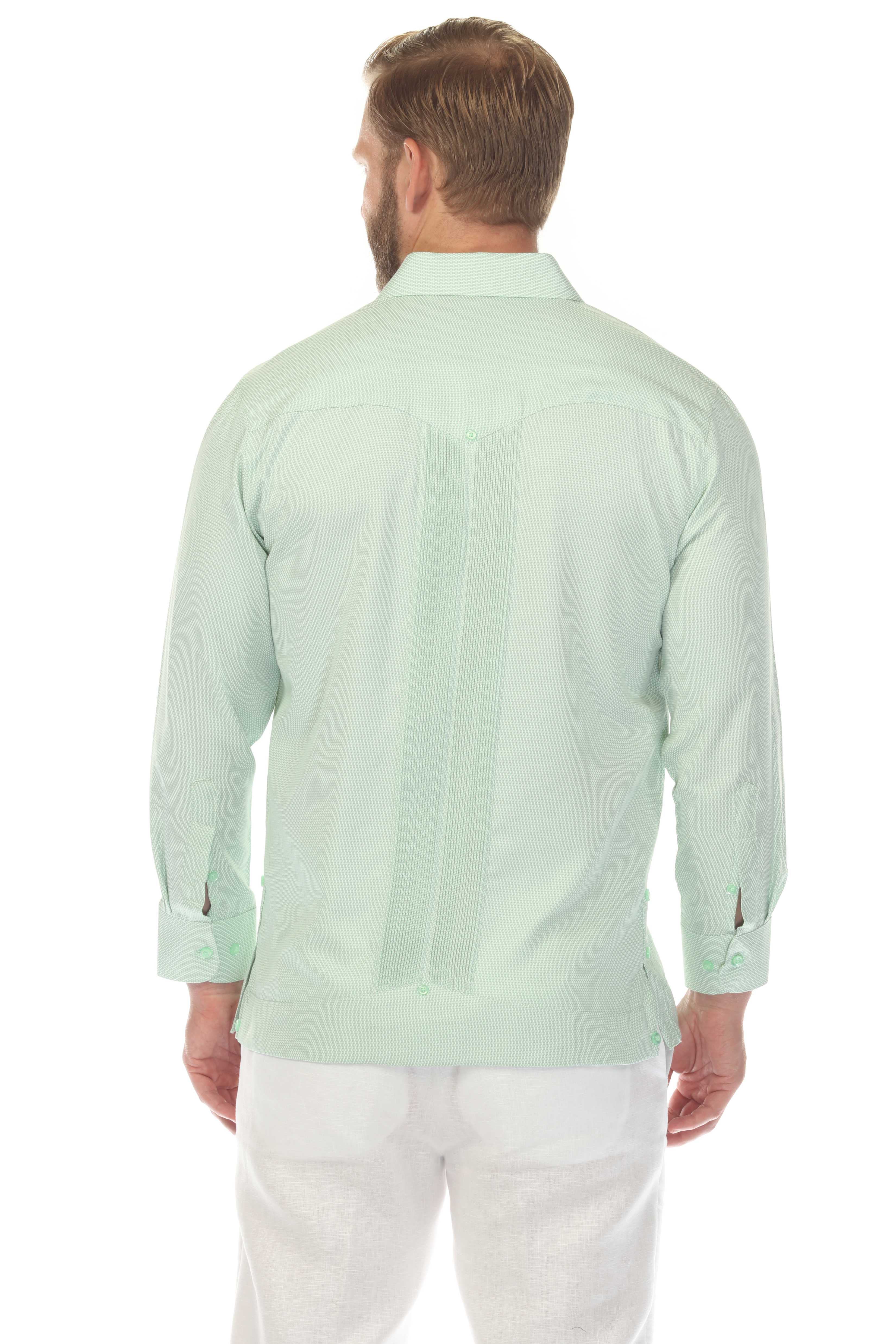 Camisa Guayabera Chacabana de Mezcla de Algodón para Hombre, Manga Larga, con Estampado Microtexturizado