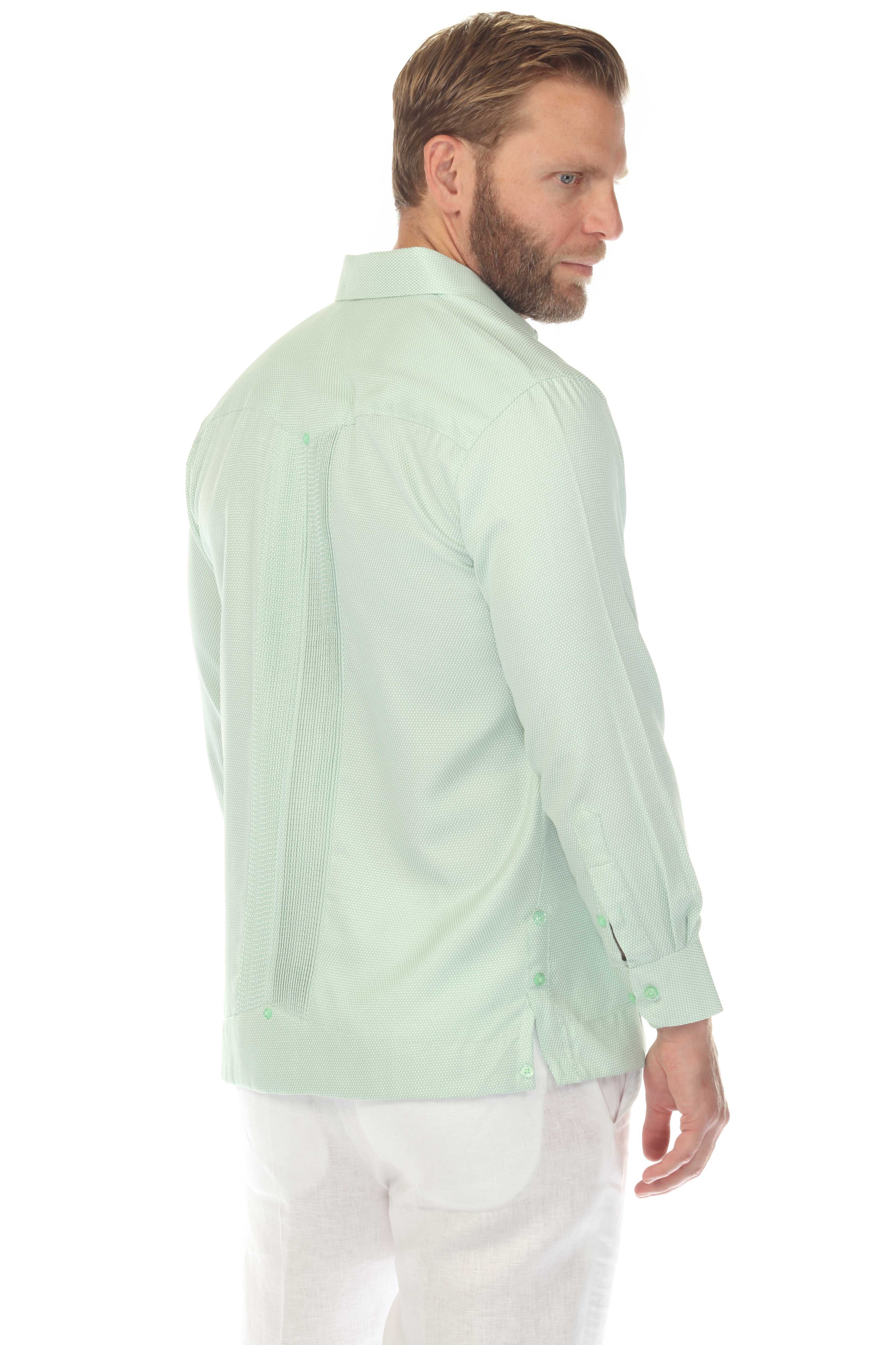 Camisa Guayabera Chacabana de Mezcla de Algodón para Hombre, Manga Larga, con Estampado Microtexturizado
