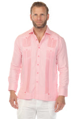Camisa Guayabera Chacabana de Mezcla de Algodón para Hombre, Manga Larga, con Estampado Microtexturizado