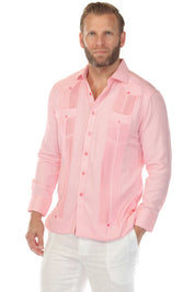 Camisa Guayabera Chacabana de Mezcla de Algodón para Hombre, Manga Larga, con Estampado Microtexturizado