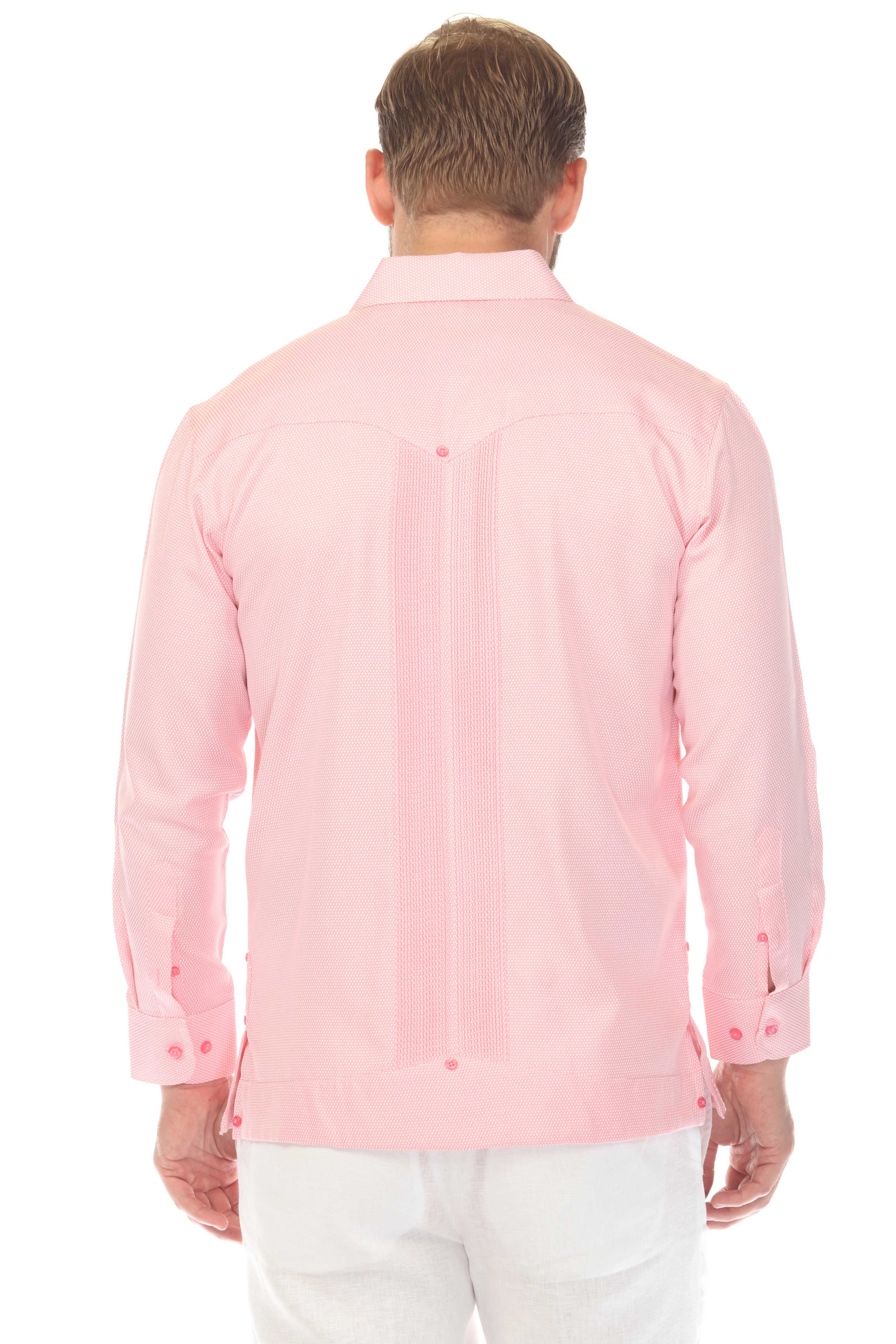 Camisa Guayabera Chacabana de Mezcla de Algodón para Hombre, Manga Larga, con Estampado Microtexturizado