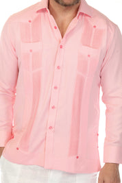 Camisa Guayabera Chacabana de Mezcla de Algodón para Hombre, Manga Larga, con Estampado Microtexturizado