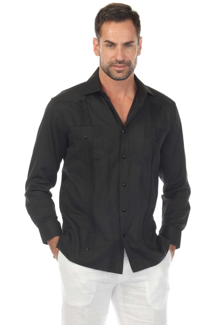 Two-Pocket Fancy Guayabera with Texture &amp; Fine Square Buttons