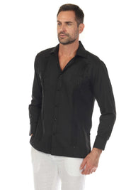 Guayabera elegante de dos bolsillos para hombre con textura y botones cuadrados finos