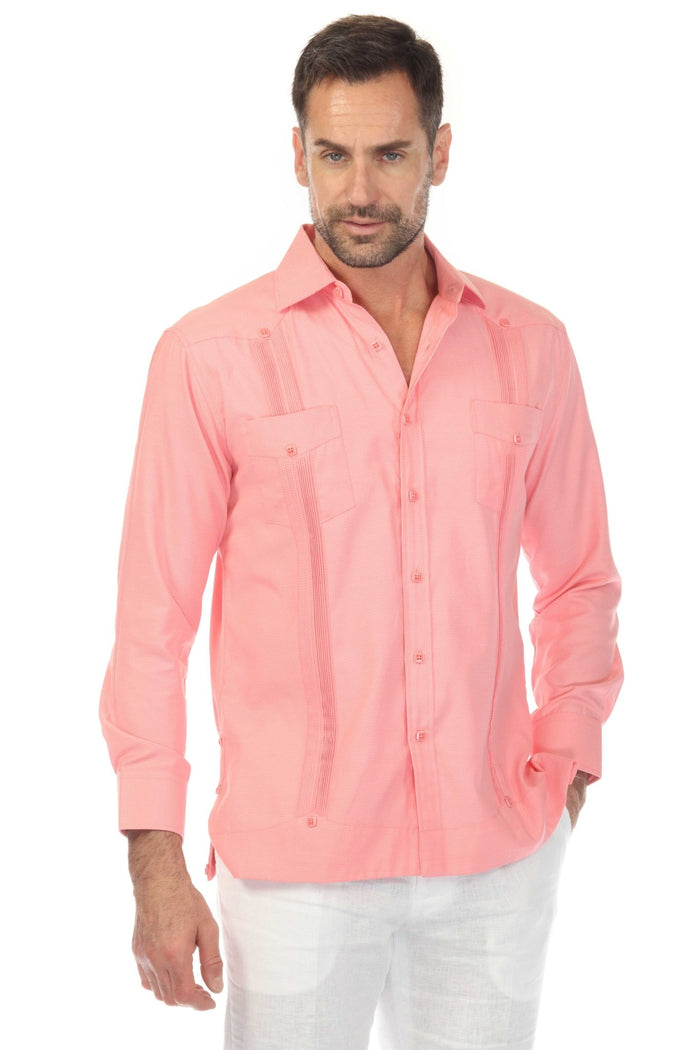 Two-Pocket Fancy Guayabera with Texture &amp; Fine Square Buttons