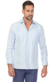 Guayabera elegante de dos bolsillos para hombre con textura y botones cuadrados finos