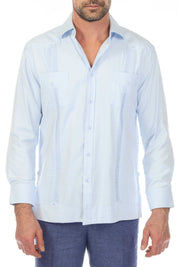 Guayabera elegante de dos bolsillos para hombre con textura y botones cuadrados finos