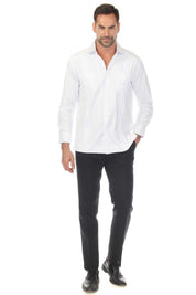 Guayabera elegante de dos bolsillos para hombre con textura y botones cuadrados finos