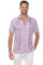 Front view of a smiling man wearing the lilac striped Men’s Two-Pocket Guayabera Shirt with Micro Textured Print.