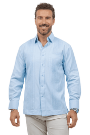 Cotton Blend Guayabera Long Sleeve One Pocket Textured