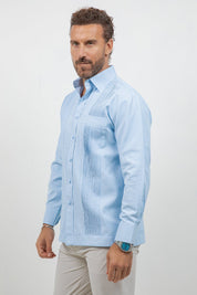 Cotton Blend Guayabera Long Sleeve One Pocket Textured