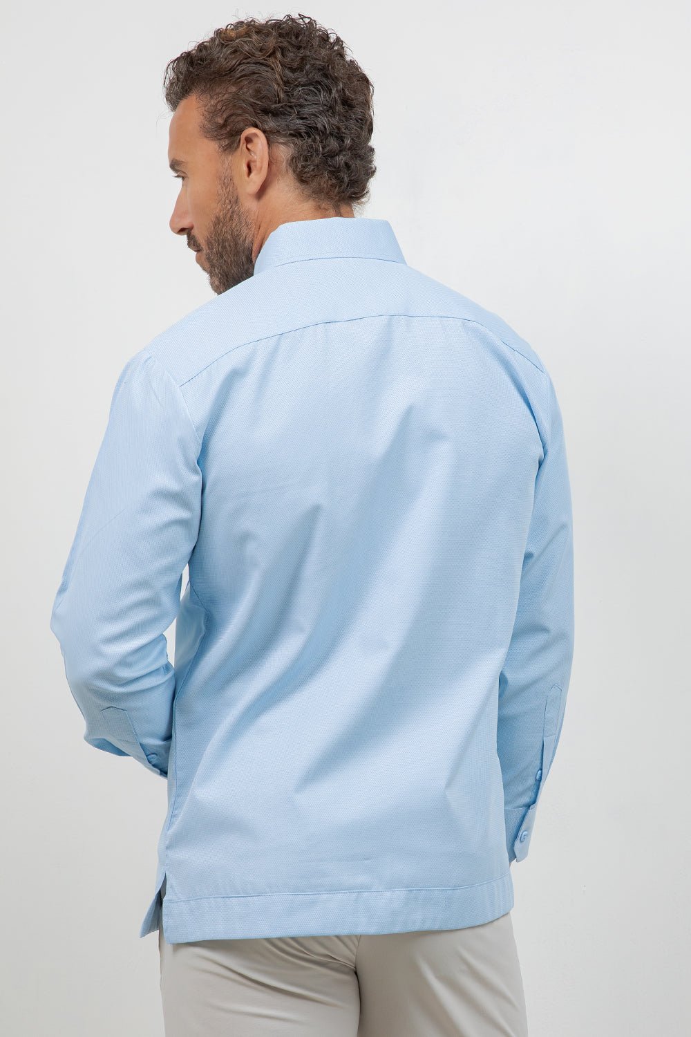Cotton Blend Guayabera Long Sleeve One Pocket Textured