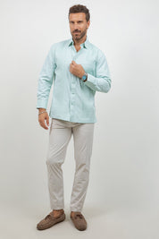 Cotton Blend Guayabera Long Sleeve One Pocket Textured