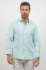 Cotton Blend Guayabera Long Sleeve One Pocket Textured