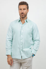 Cotton Blend Guayabera Long Sleeve One Pocket Textured