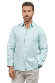 Cotton Blend Guayabera Long Sleeve One Pocket Textured