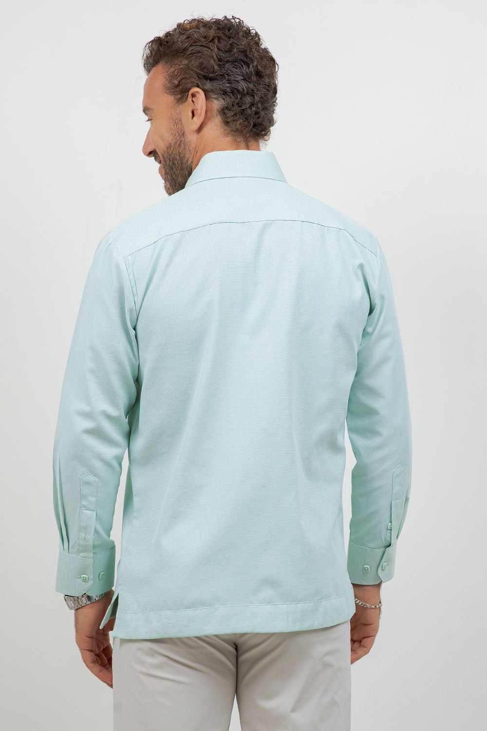 Cotton Blend Guayabera Long Sleeve One Pocket Textured