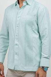 Cotton Blend Guayabera Long Sleeve One Pocket Textured