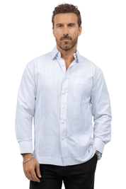 Cotton Blend Guayabera Long Sleeve One Pocket Textured