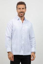 Cotton Blend Guayabera Long Sleeve One Pocket Textured