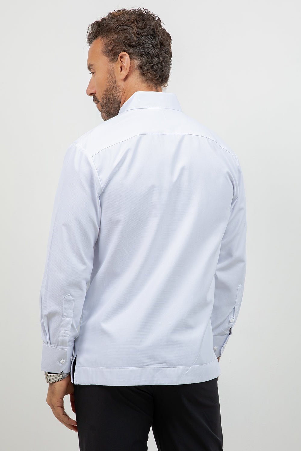 Cotton Blend Guayabera Long Sleeve One Pocket Textured