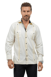 Cotton Blend Guayabera Long Sleeve Two Pocket Contrast Stitching
