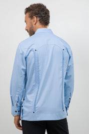 Cotton Blend Guayabera Long Sleeve Two Pocket Contrast Stitching